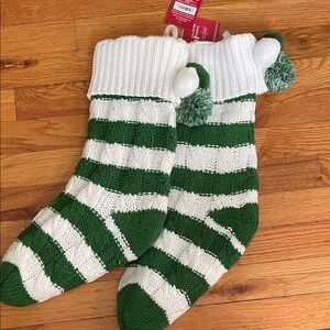2 Ashland Festive Green and White Knitted Stockings